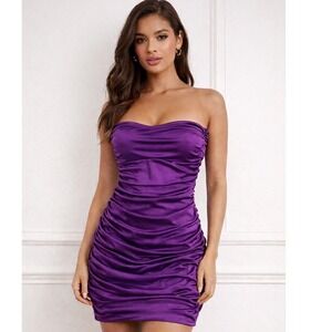 Rubber Ducky Productions Inc. Purple Ruched Strapless‎ Mini Dress Y2K Bodycon M